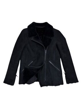 100% LAMB SHEARLING Just Female Vintage Luxury Jacket Coat Bomber Womens Small